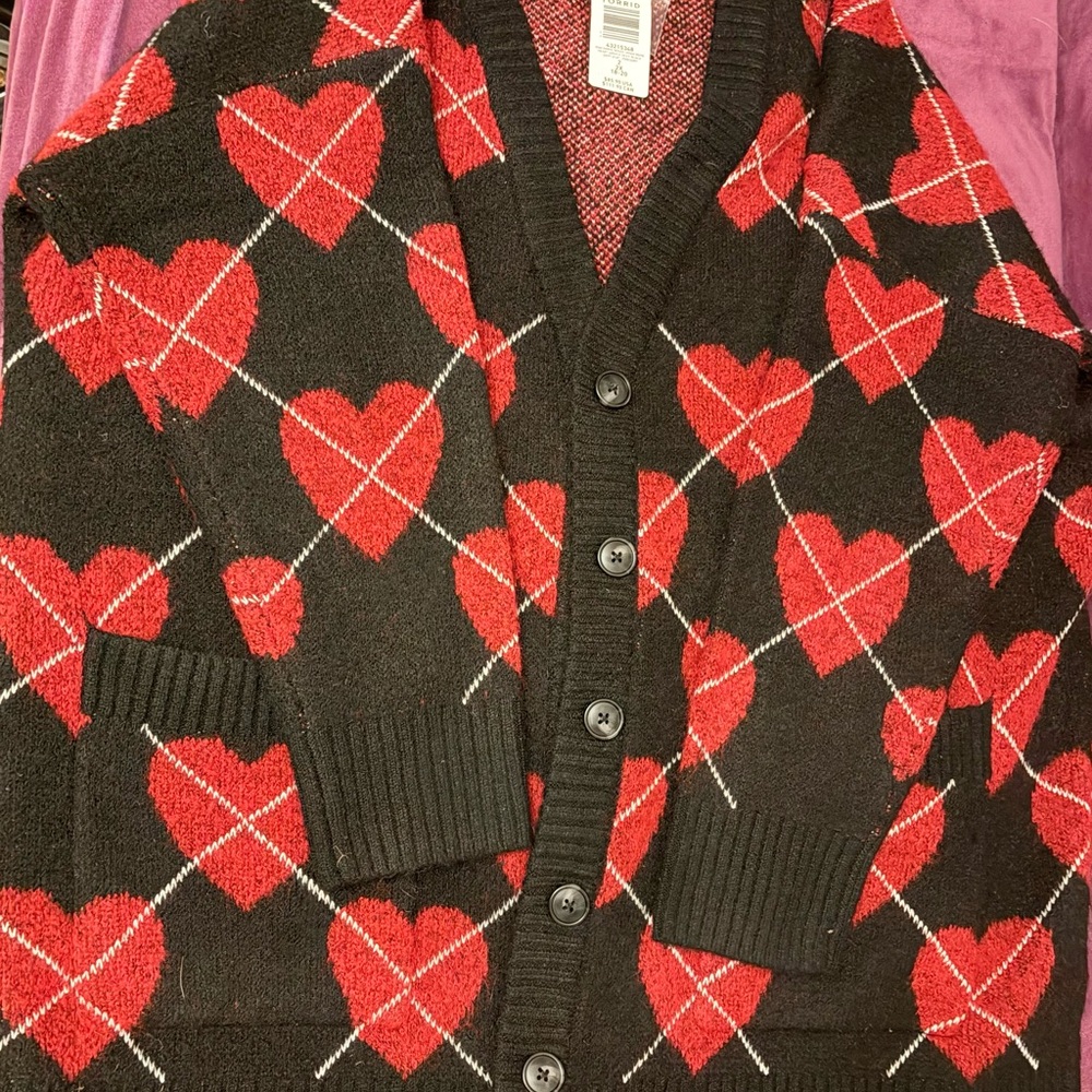 Torrid Black and Red Heart Cardigan- Vegan Cashmere